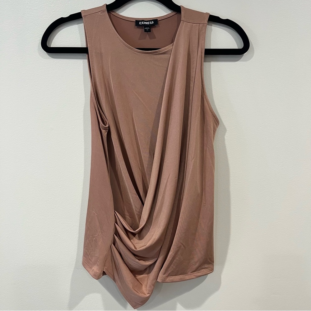 Express Sleeveless top wrap look draped front taupe blush size XS NWOT